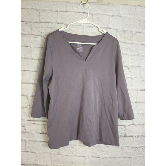 L.L. Bean Tops - LL Bean Women's Split Neck 100% Supima Cotton Lavender Top Size L 3/4 sleeve